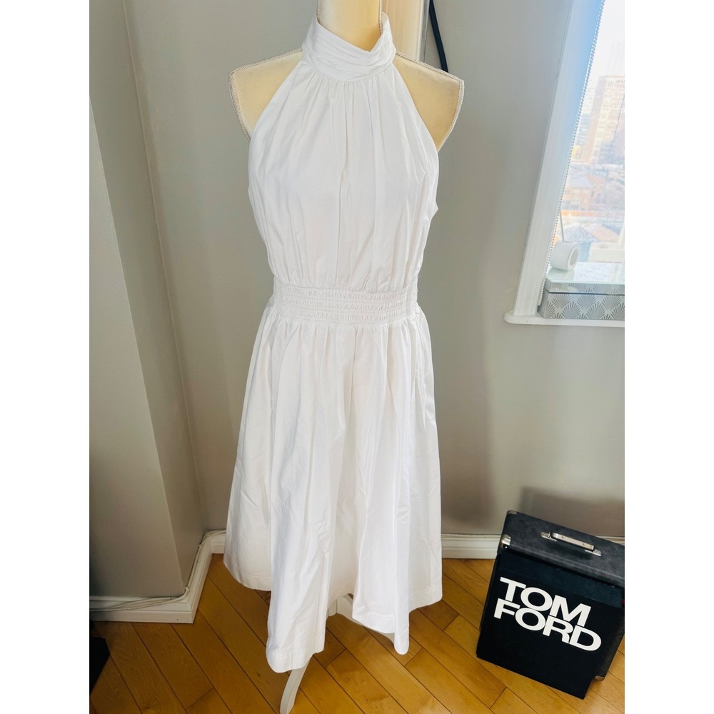 Veronica Beard Kinny Smocked Cotton‎ Blend Mini Dress, White, Size 10, NWT